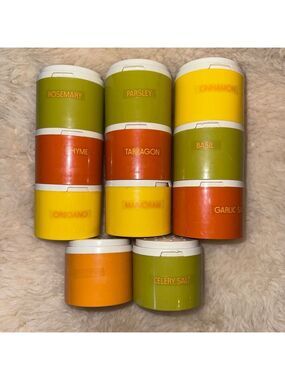 Vintage 70s Tupperware #1308 Harvest Stacking Spice Shakers Set Of 11